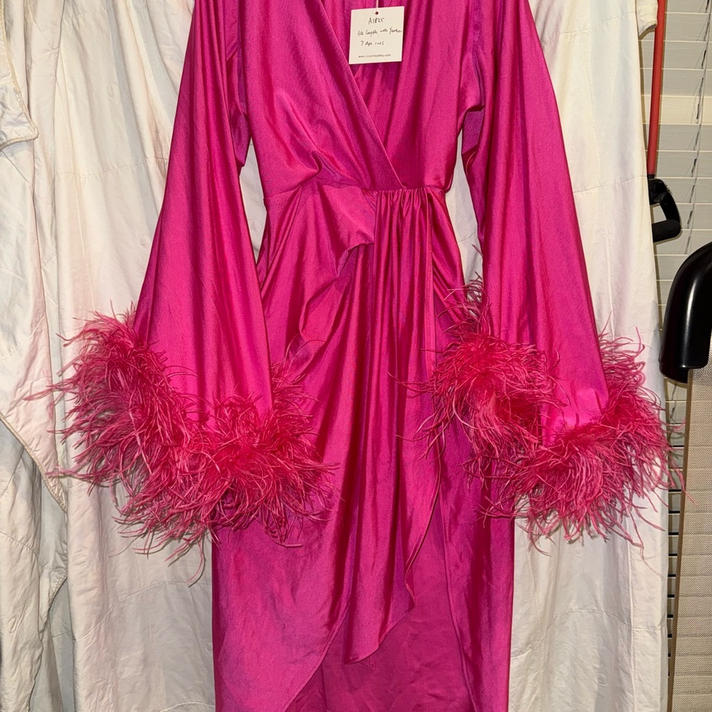 Abyss By Abby Pink Plunge Bell Sleeve Midi Dress